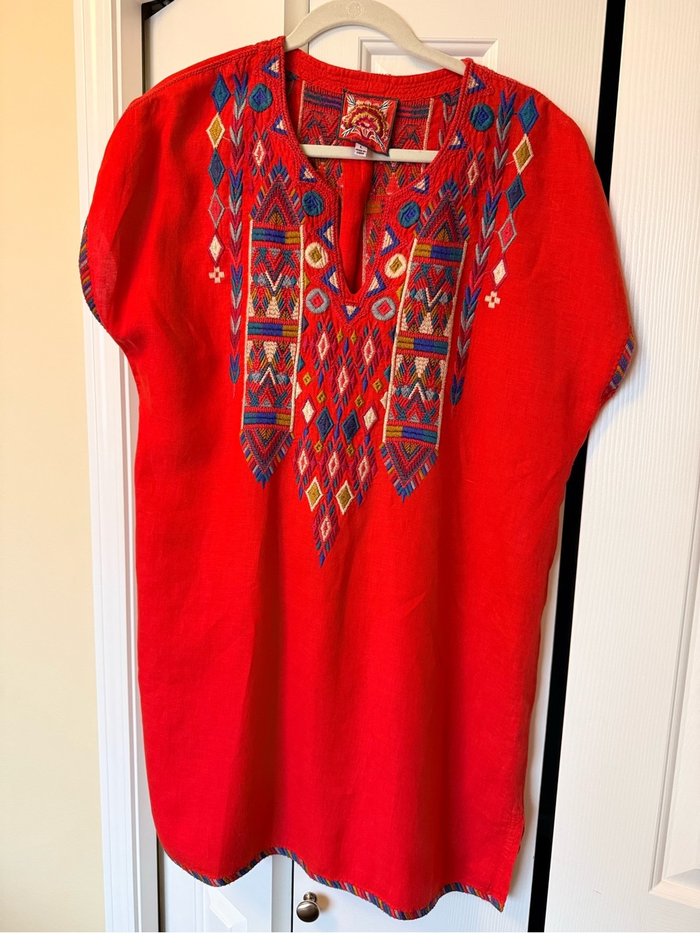 Johnny Was Red Embroidered Tribal Tunic Dress